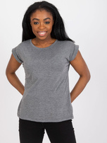 Ciemnoszary melanżowy t-shirt jednokolorowy basic z bawełny 