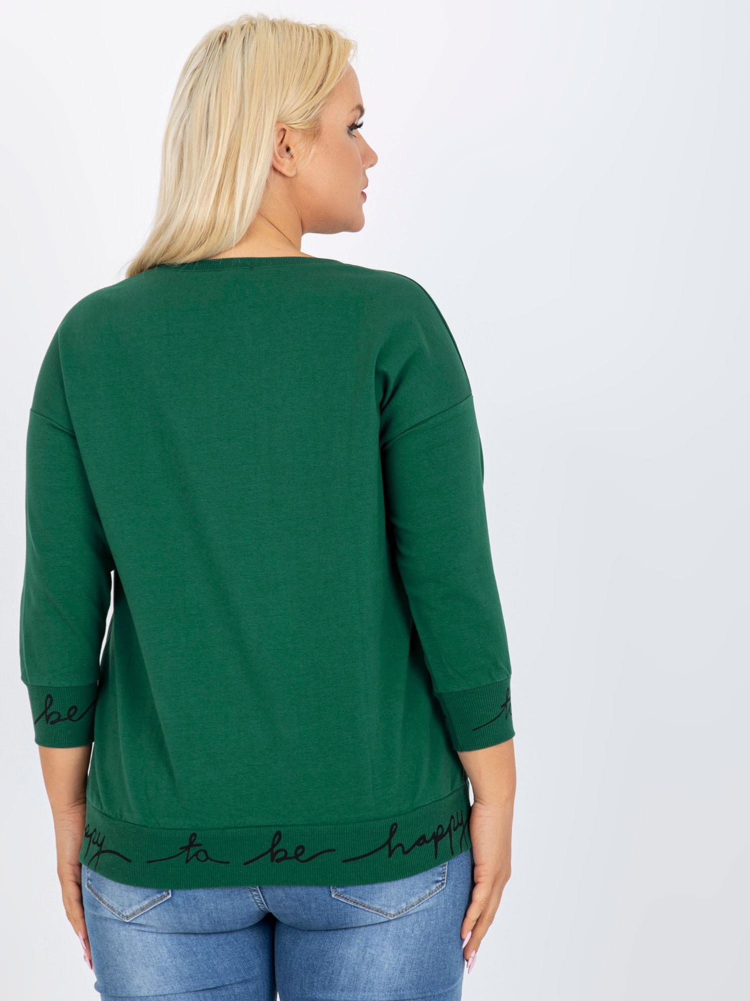 Zielono-czarna gładka bluza plus size z napisami Charliza