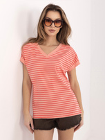 Brzoskwiniowo-czerwony bawełniany t-shirt w paski