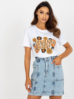 Hurtownia Biały damski t-shirt z napisem i nadrukiem 
