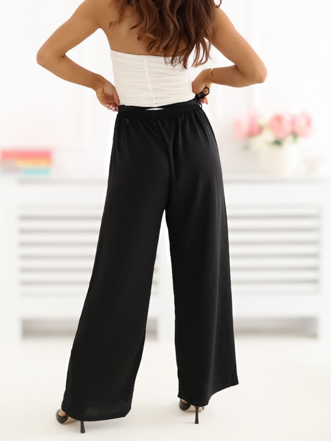 Czarne letnie spodnie z materiałowym paskiem