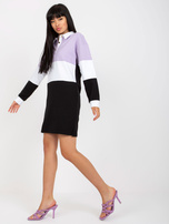 Hurt Fioletowo-czarna prosta sukienka basic z kołnierzykiem RUE PARIS