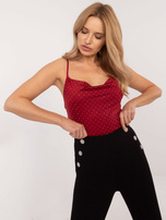 Burgundy fitted top for a party.