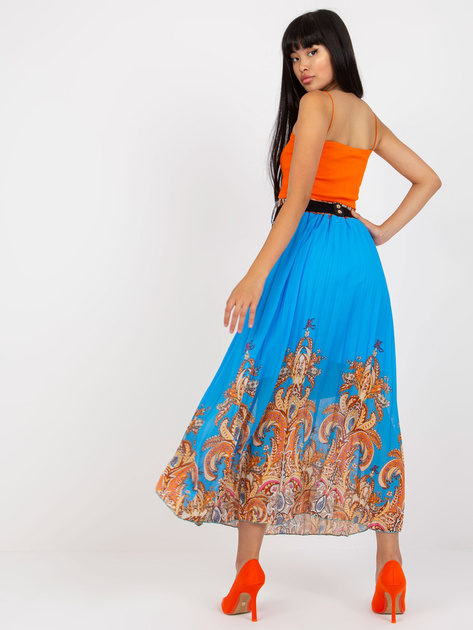 Hurtownia Niebieska maxi spódnica plisowana z paskiem