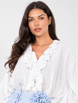 Biała koszulowa bluzka z żabotem 