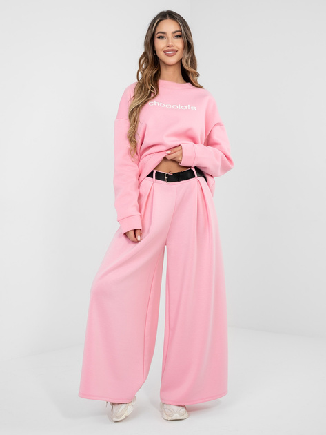 Pastelowe różowe spodnie palazzo z paskiem RUE PARIS