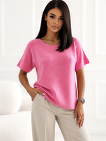 Pink women's basic sweater with short sleeves.
