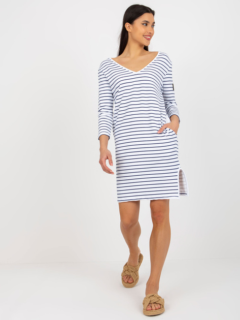 Hurt Biało-granatowa sukienka dresowa z kieszeniami OCH BELLA