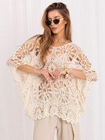 Helle beige Lochstrickbatwing-Pullover für den Sommer.