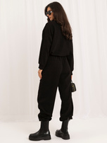 Black corduroy set with a sweatshirt without a hood.