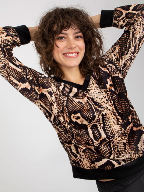 Hurt Jasnobeżowo-czarny komplet welurowy ze spodniami RUE PARIS