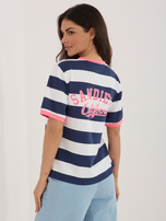 Fluo różowo-granatowy damski t-shirt w paski