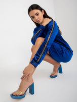 Hurt Kobaltowa welurowa sukienka koktajlowa z połyskiem