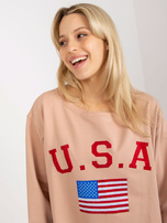 Hurt Beżowa długa bluza z nadrukiem