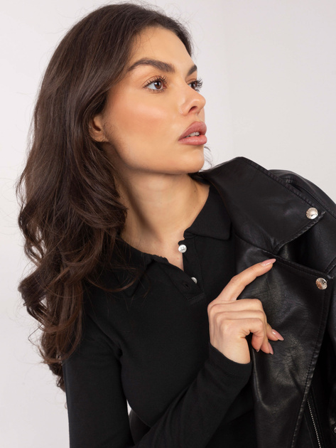 Czarna damska bluzka basic z kołnierzykiem