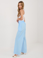 Jasnoniebieskie szerokie spodnie z zakładkami RUE PARIS 