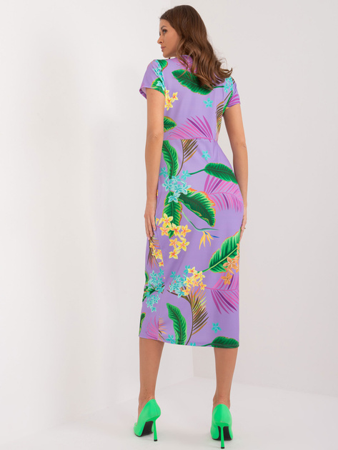 Hurt Fioletowa damska sukienka midi z printem