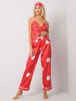 Czerwony komplet nocny w grochy