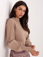 Ciemnobeżowa bluzka basic z długim rękawem RUE PARIS 