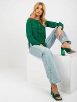 Hurt Ciemnozielona bluzka wizytowa z perełkami i siateczką