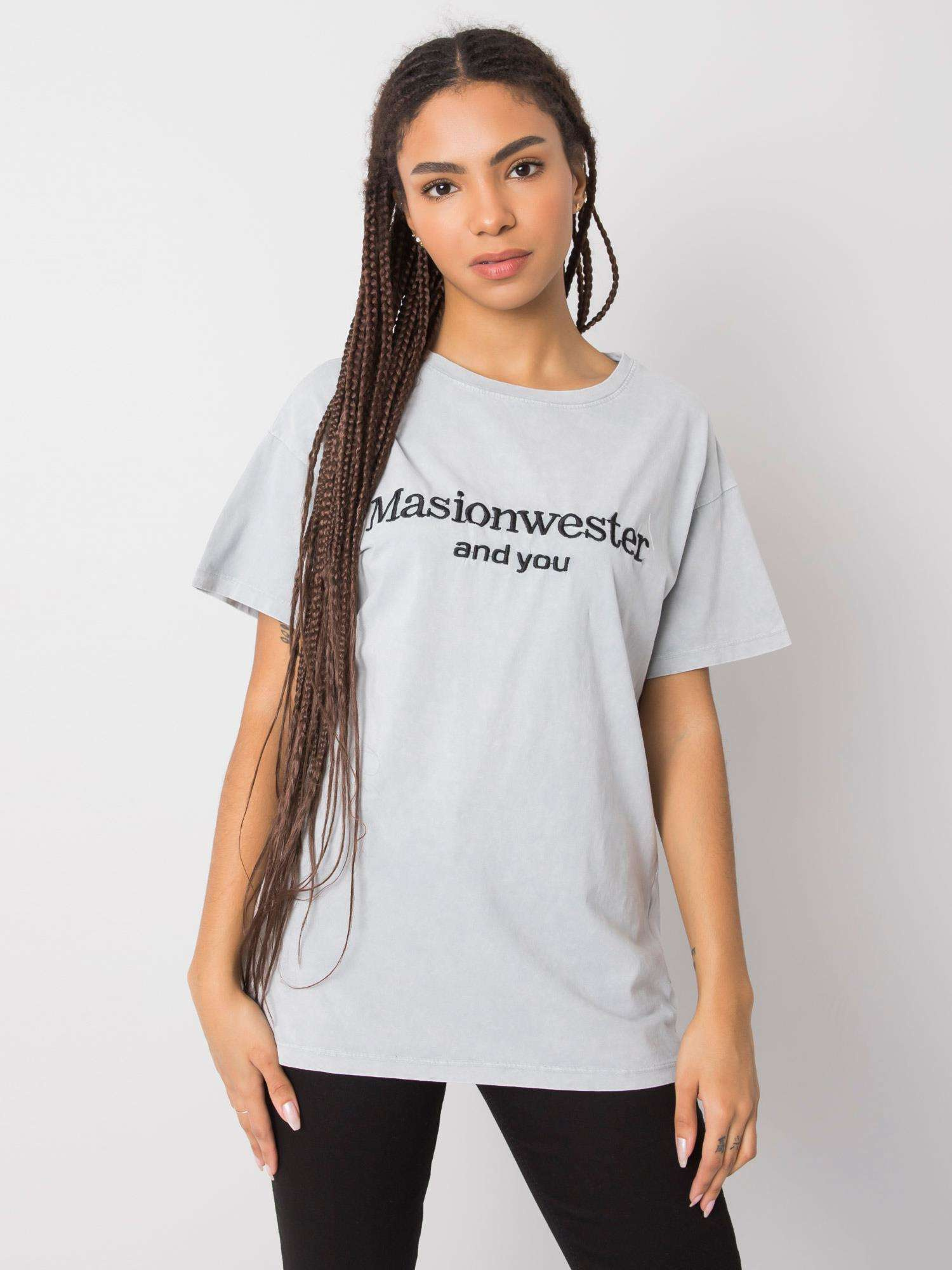 Graues T-Shirt mit dem Aufdruck Michelle RUE PARIS.