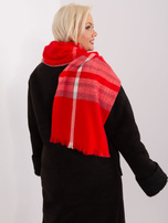 Hurtownia Czerwono-szary damski szal z frędzlami