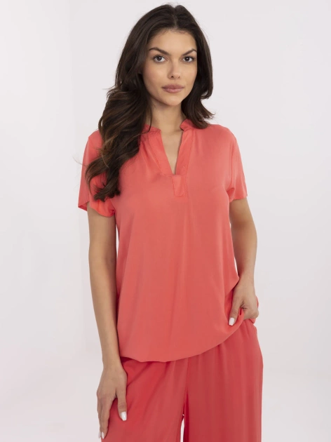 Koralowa bluzka ze ściągaczem na dole SUBLEVEL