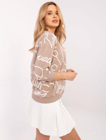 Ciemnobeżowa damska bluzka z napisami RUE PARIS 