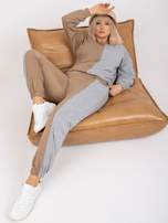 Dunkelbeige-graue Baumwoll-Jogginganzug Plus Size Amishi.