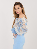 Niebieska zwiewna bluzka hiszpanka w kwiaty 