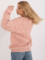 Hurt Jasnoróżowy sweter oversize z okrągłym dekoltem