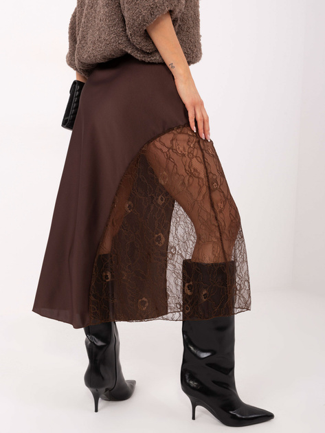 Brązowa midi spódnica satynowa z koronką RUE PARIS