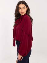 Bordowa koszula z bufiastym rękawem