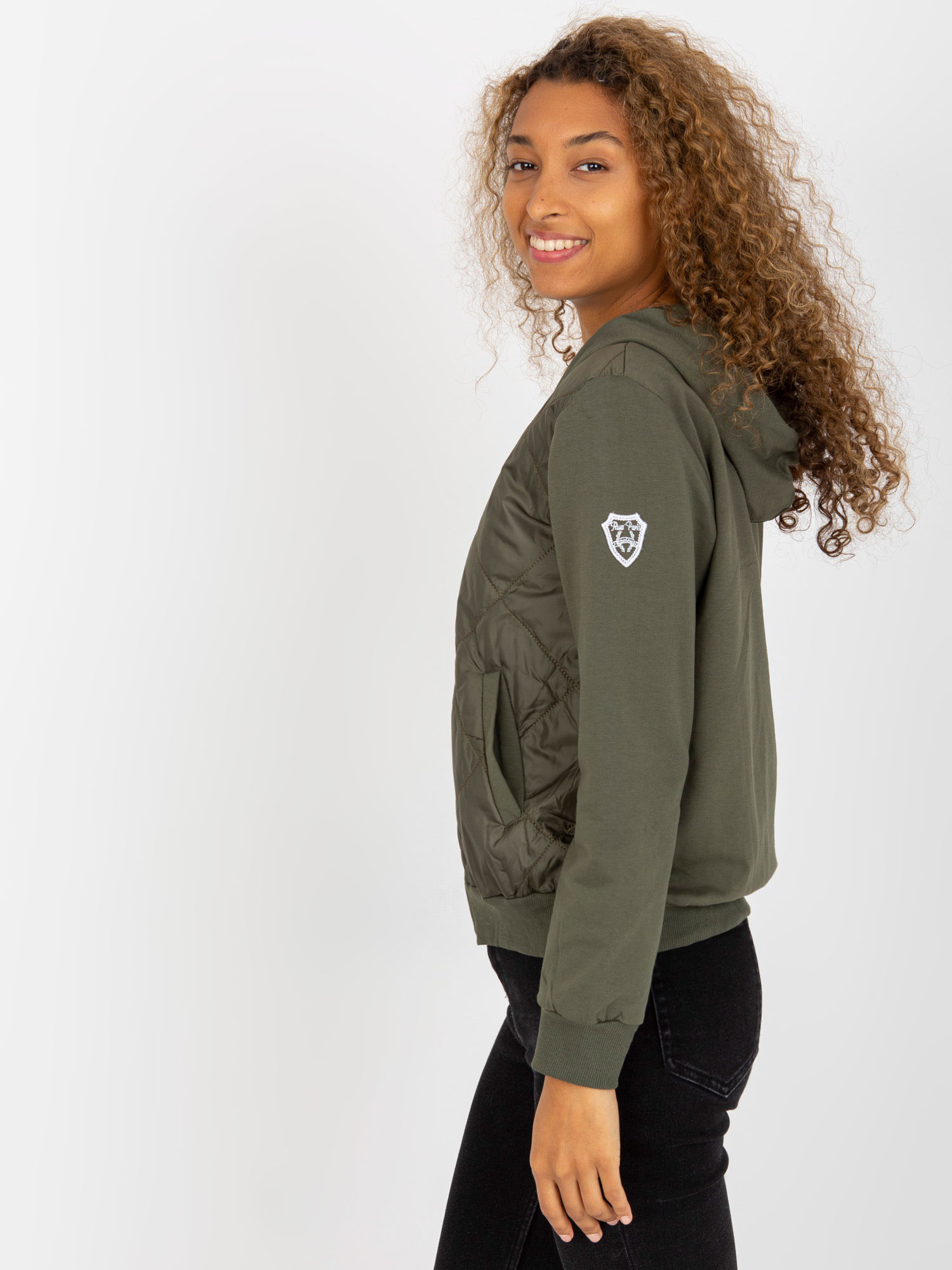 Hurt Khaki pikowana bluza bomberka z kapturem RUE PARIS 