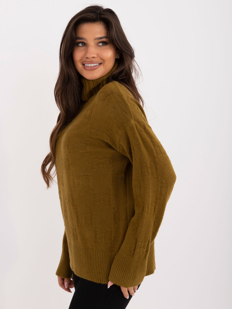 Hurtownia online Oliwkowy luźny sweter golf we wzory