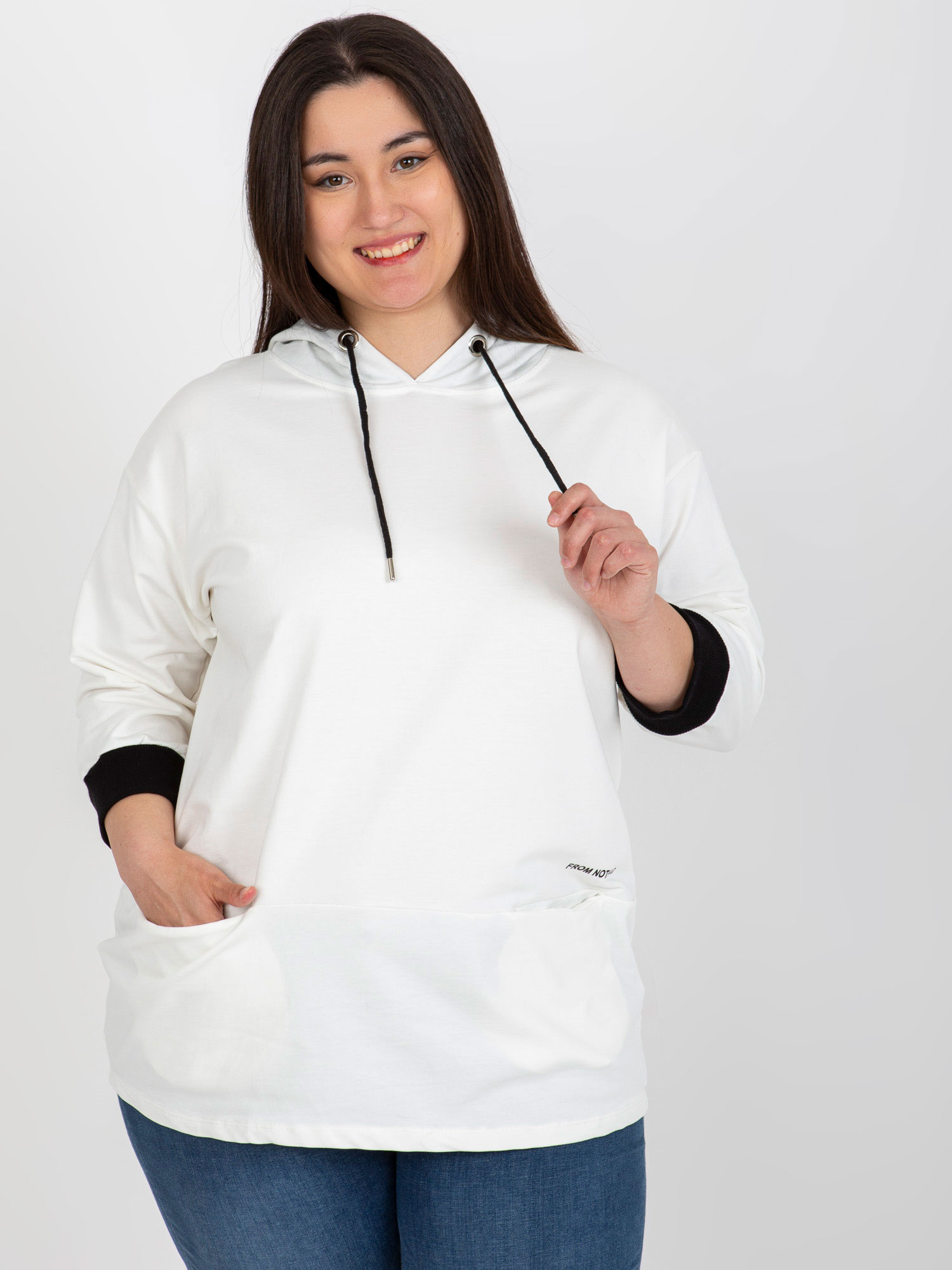 Ecru damska bluza plus size z bawełny