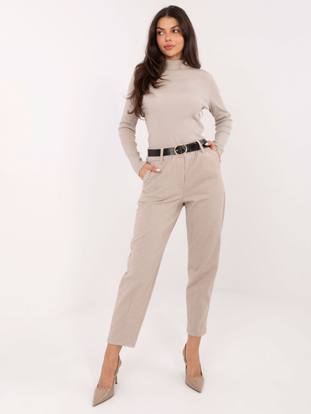 Beżowe  eleganckie spodnie w jodełkę RUE PARIS