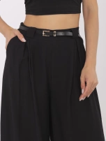 Black summer palazzo pants with a thin belt.