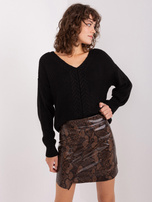 Hurt Czarny damski sweter klasyczny z dekoltem V