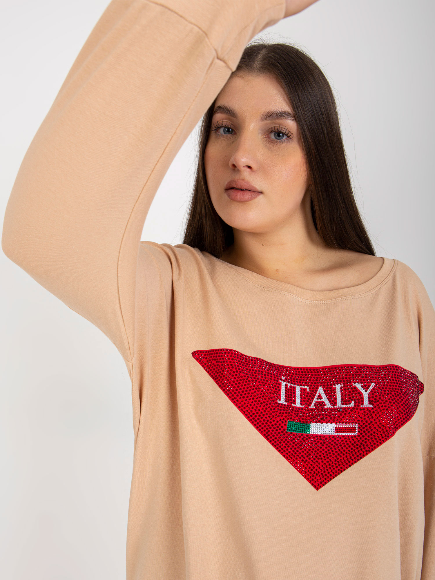 Beżowa bluzka plus size z bawełny