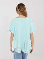 Miętowa bawełniana bluzka z falbanami