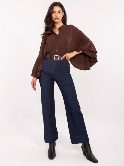Granatowe jeansy straight leg z przeszyciami  