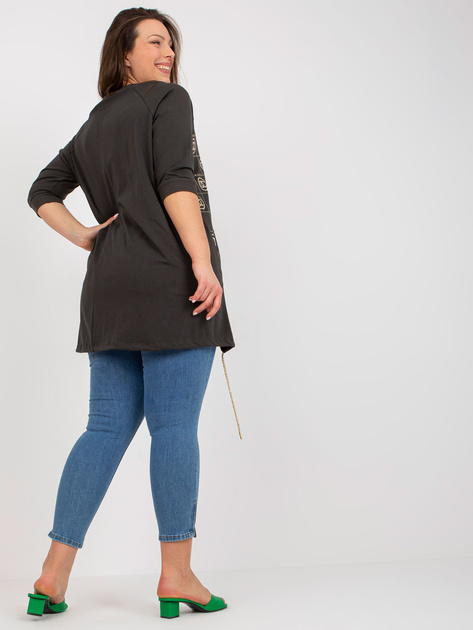 Khaki asymetryczna bluzka plus size z nadrukiem