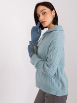 Hurt Brudnoniebieskie rękawiczki ze wstawkami z ekoskóry