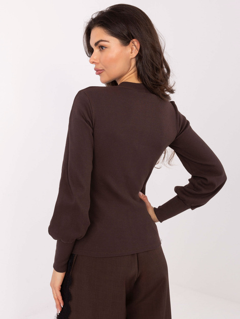 Czekoladowa bluzka basic z bufiastym rękawem RUE PARIS