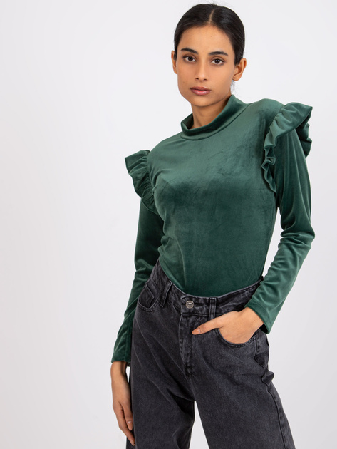 Zielona bluzka welurowa z falbanami Eugenie