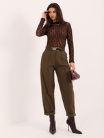 Khaki eleganckie spodnie marchewki z paskiem