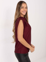 Burgundowa bluzka z poduszkami na ramionach 