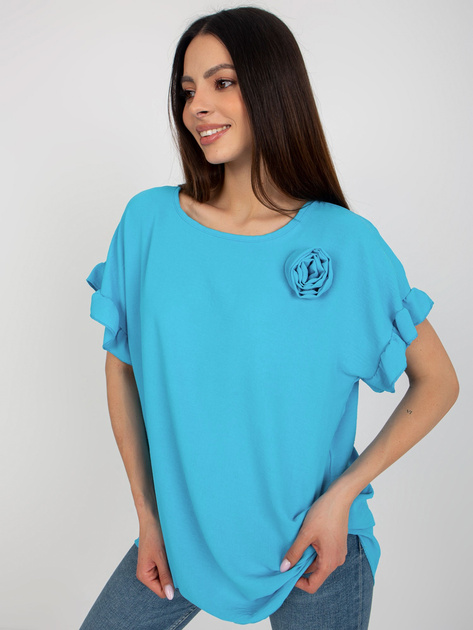 Hurt Niebieska damska bluzka oversize z kwiatem