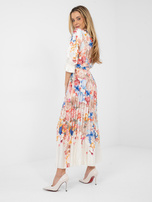 Kremowa satynowa sukienka z kopertowym dekoltem